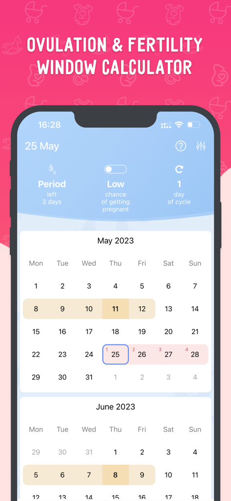 Pregnancy Tracker - Momsline - Interfaz del calculador de ventana de ovulación y fertilidad de la aplicación Momsline