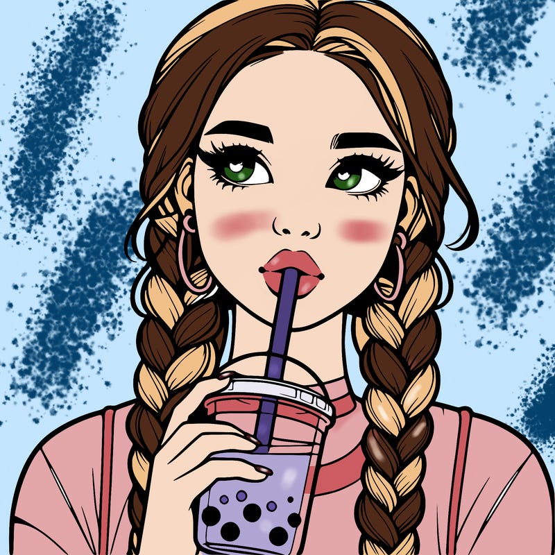 realistic girl with braided hair drinking boba
