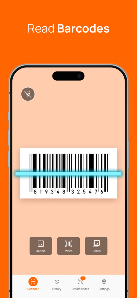 Smartphone interface of a barcode scanner app scanning a product barcode.