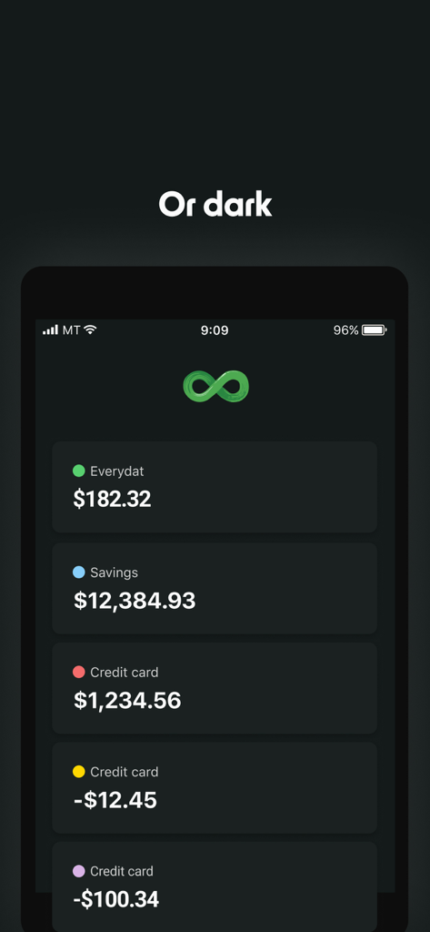 The Co-operative Bank (NZ) - The Co-operative Bank NZ mobile app interface in dark mode showing account balances for everyday and savings accounts