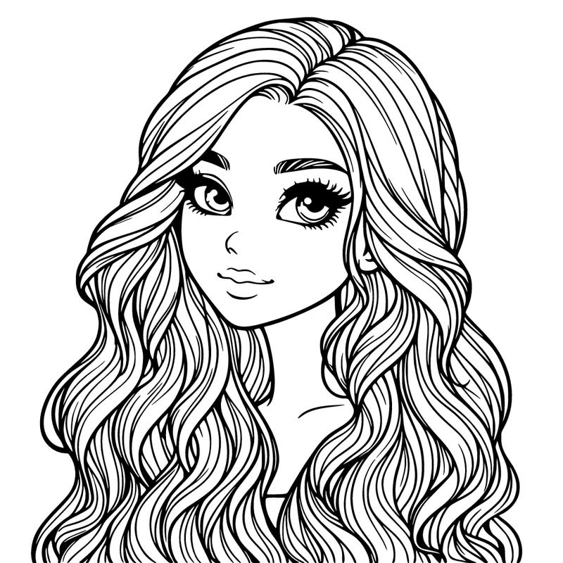 realistic girl with long wavy hair