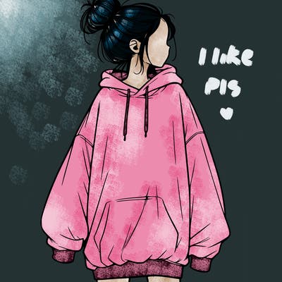 realistic girl with a oversized sweatshirt on and a bun