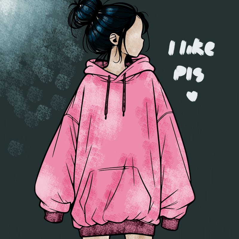 realistic girl with a oversized sweatshirt on and a bun