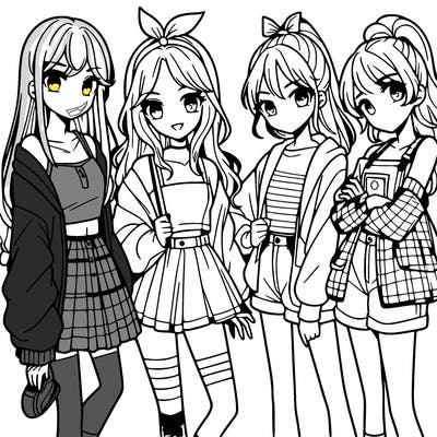 teen manga girls group of 4