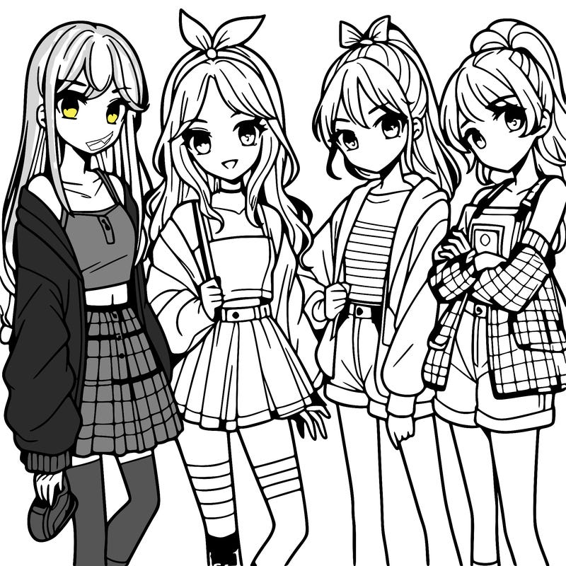 teen manga girls group of 4
