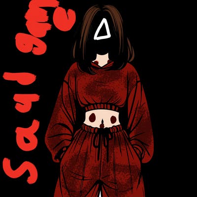 realistic girl faceless with baggy pants and a crop top