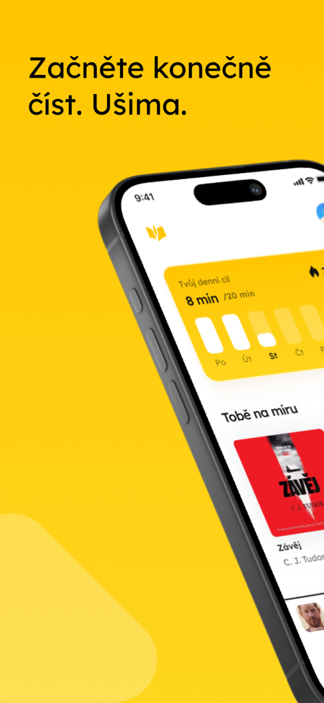 Elredo Audioknihy - iPhone displaying the Elredo audiobook app interface with a daily reading goal progress chart and personalized book recommendations