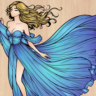 realistic woman in dress flowing the the wind