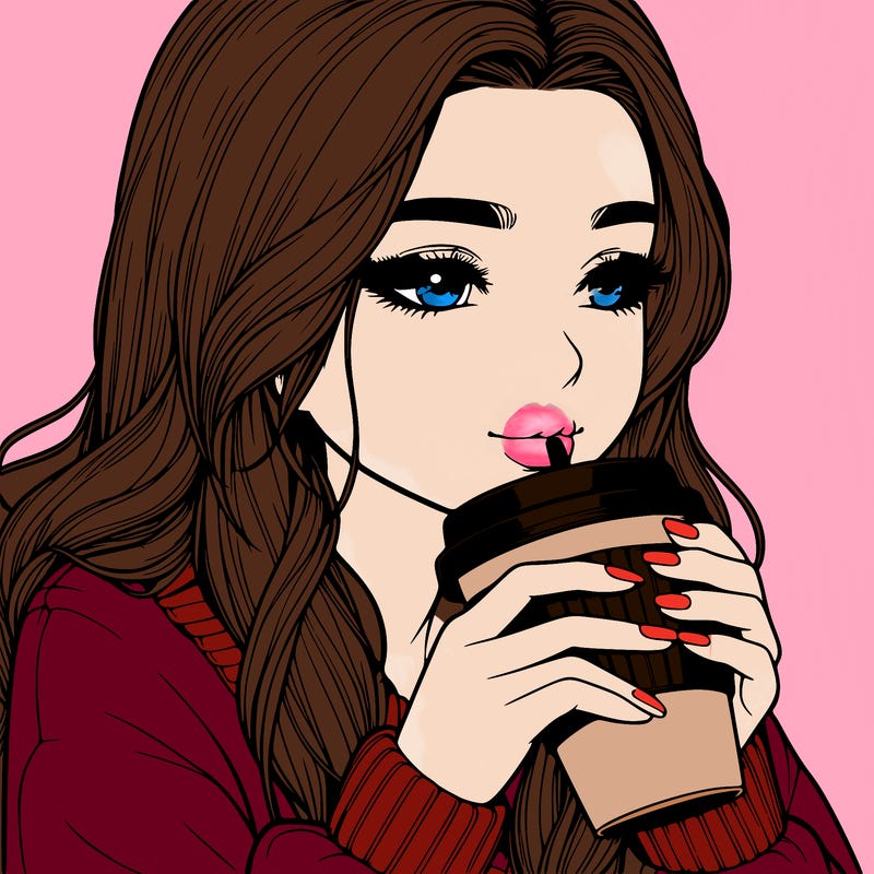 realistic girl drinking coffee