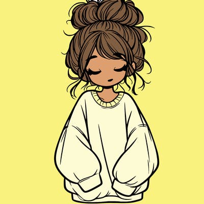 girl with baggy sweatshirt and messy bun