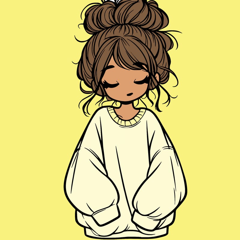 girl with baggy sweatshirt and messy bun