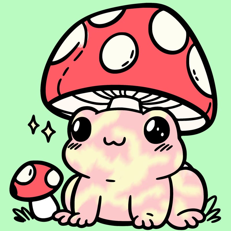 a cute frog with a mushroom hat