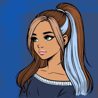 realistic girl with a high ponytail