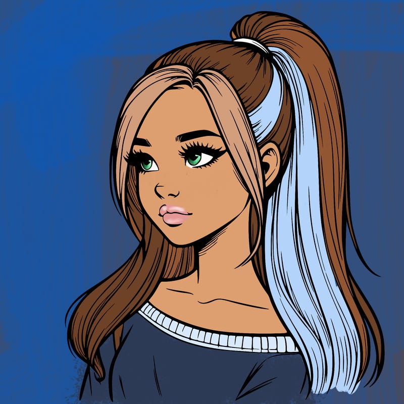 realistic girl with a high ponytail