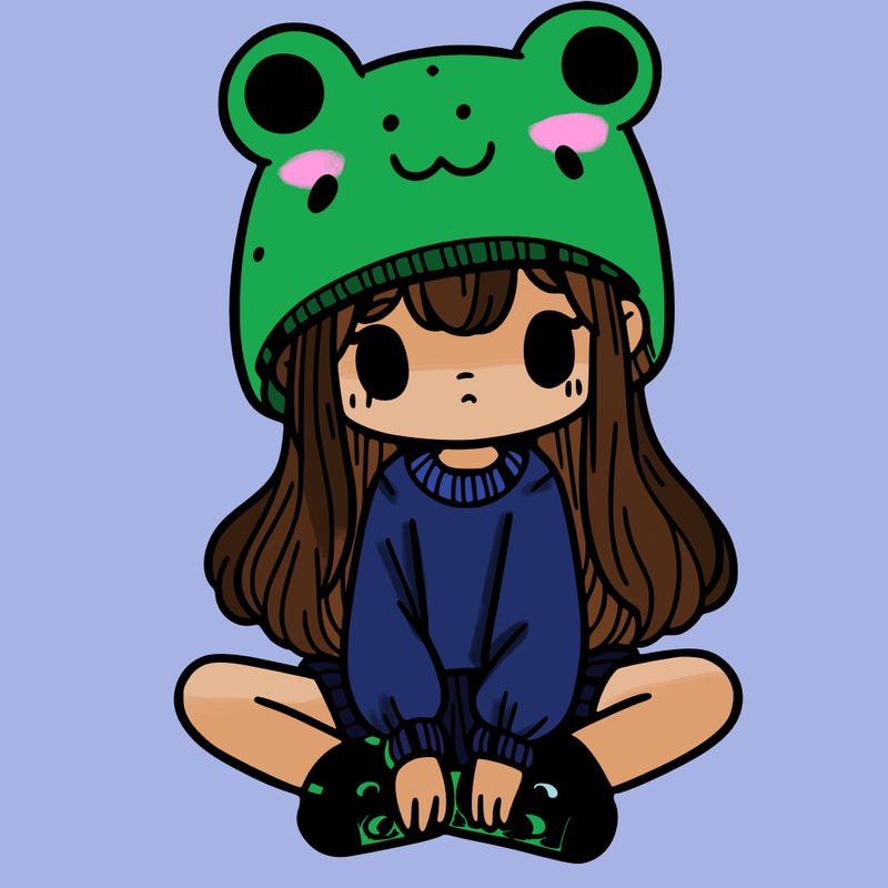 a girl wearing a frog hat and some frog socks