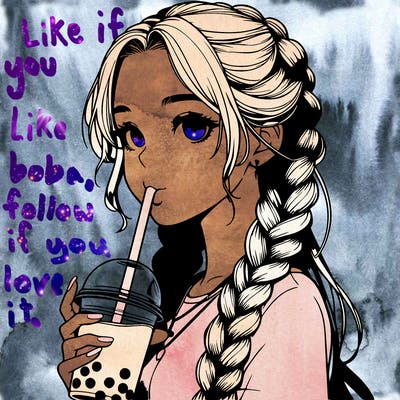 realistic girl with braided hair drinking boba