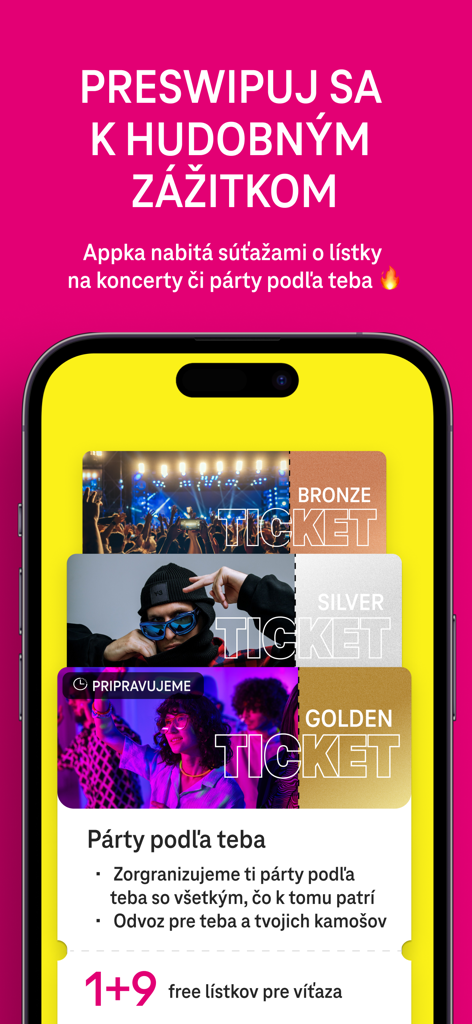 Interfaz de la app móvil SWIPE mostrando recompensas de entradas a conciertos para los usuarios.