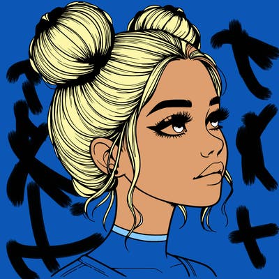 realistic girl with buns on the top of her head