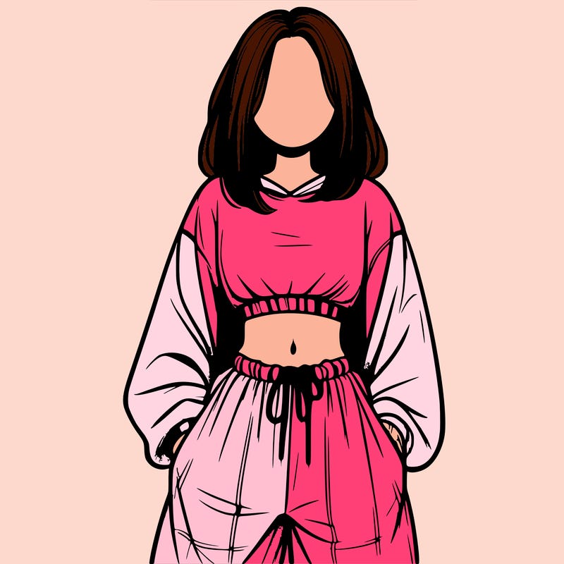realistic girl faceless with baggy pants and a crop top
