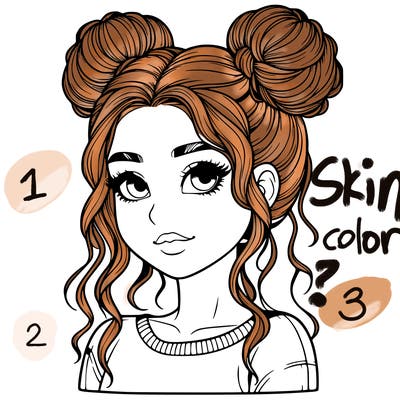 realistic girl with two buns in her hair