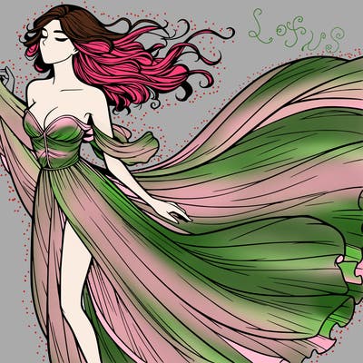 realistic woman in dress flowing the the wind