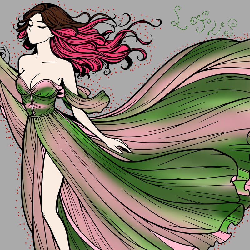 realistic woman in dress flowing the the wind