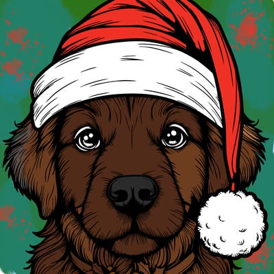 realistic dog with a christmas hat