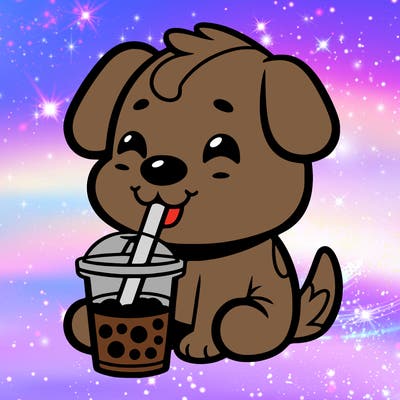 dog is drinking boba