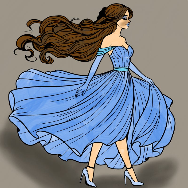 realistic woman in a dress flowing in the wind