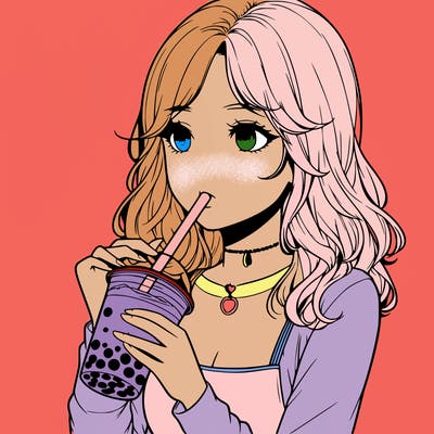 realistic girl drinking boba tea