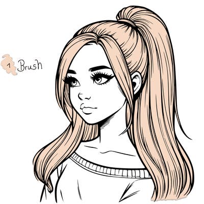 realistic girl with a high ponytail