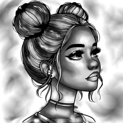 realistic girl with buns on the top of her head