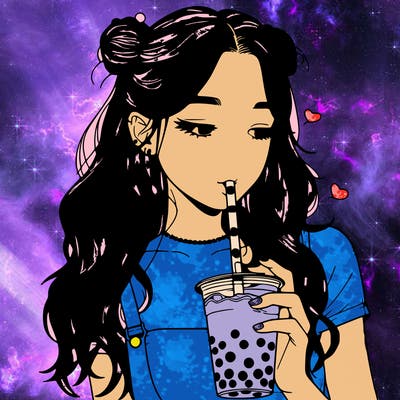 aesthetic realistic girl with boba