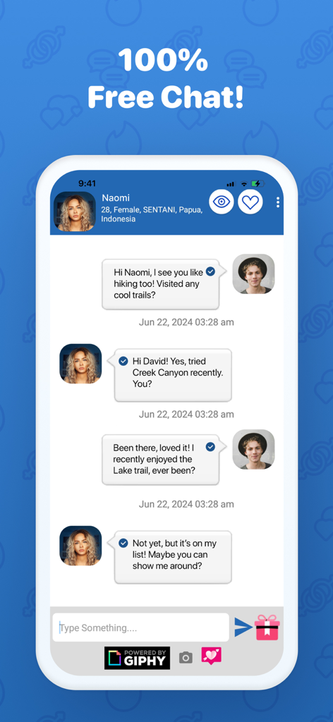 CDFF Christian dating app chat interface showing two users messaging about shared interests like hiking.