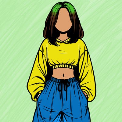 realistic girl faceless with baggy pants and a crop top