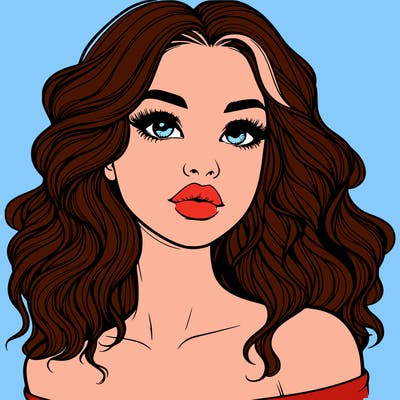 realistic girl with wavy hair and lips