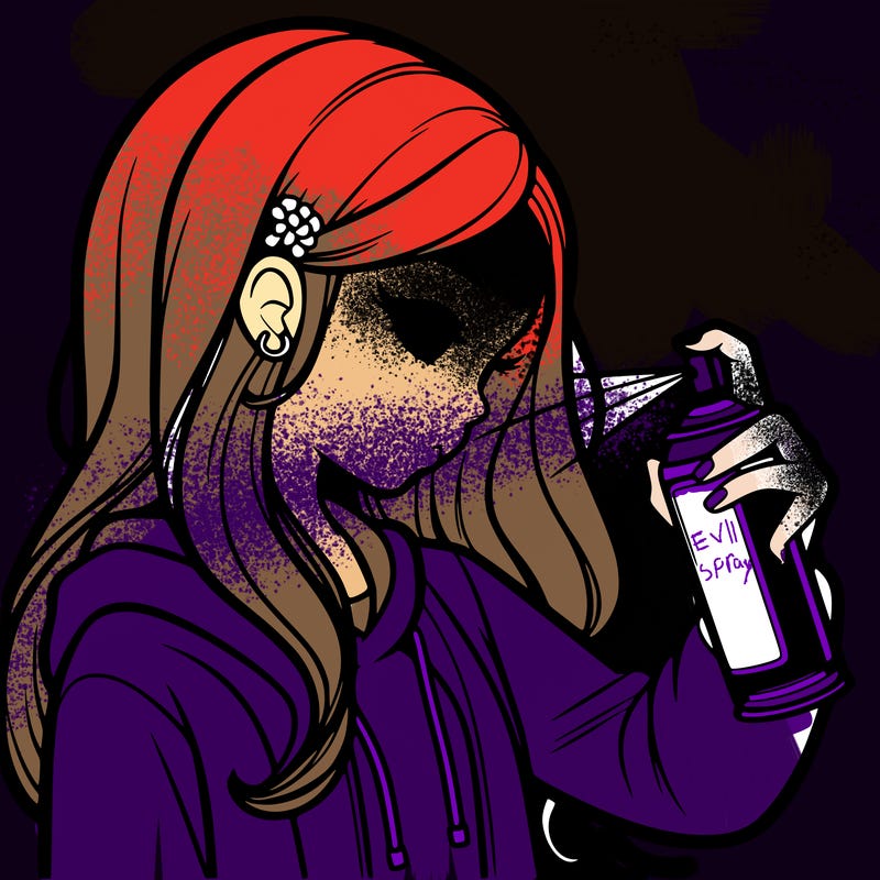 a realistic girl spray painting