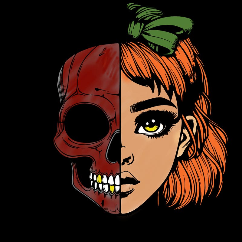 realistic girl with half skull mask