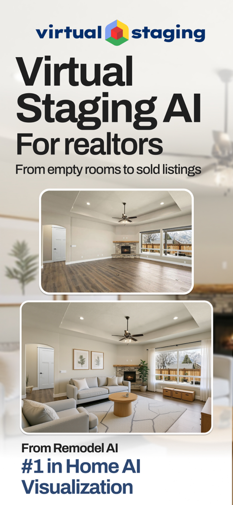 Virtual Staging AI - Stager - Before and after comparison of an empty room versus a virtually staged living room