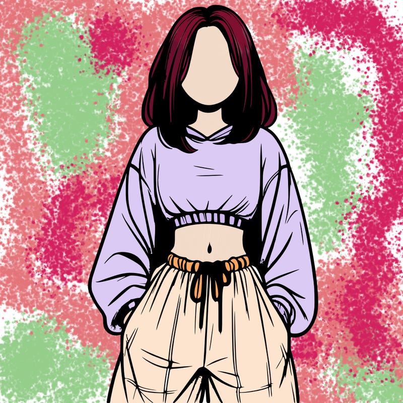 realistic girl faceless with baggy pants and a crop top