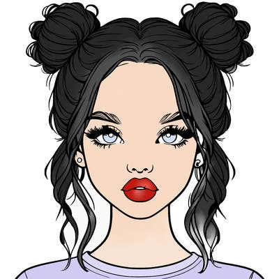 realistic girl with two buns in hair and lips