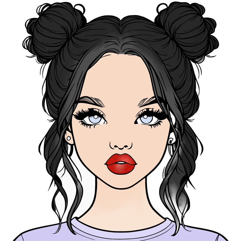 realistic girl with two buns in hair and lips