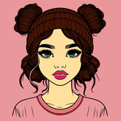 realistic girl with buns in her hair with a beanie on