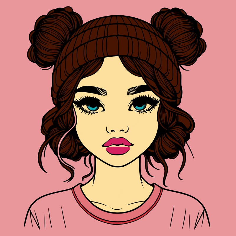 realistic girl with buns in her hair with a beanie on