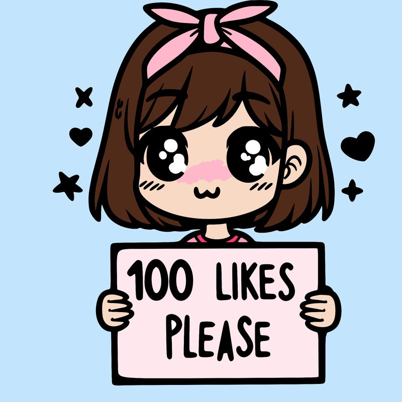 girl holding sign saying 100 likes please