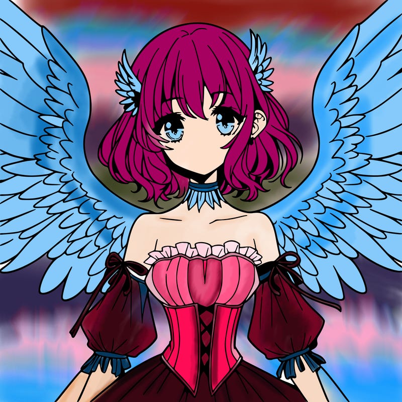manga woman with large wings