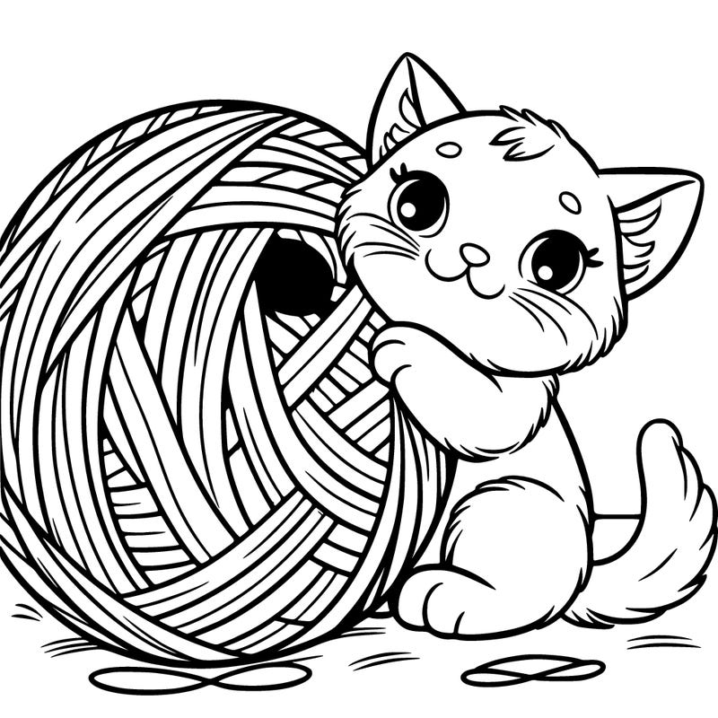 a kitten with a giant yarn ball