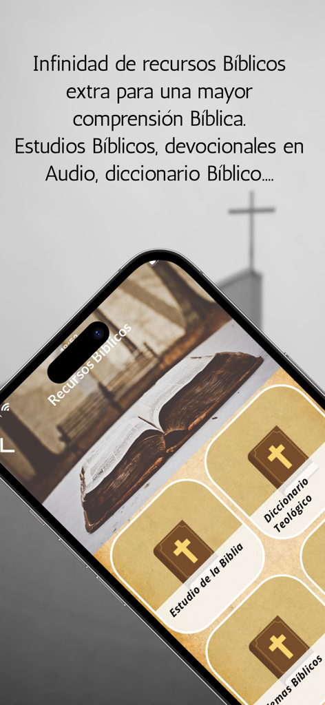 Biblia Chat IA GPT - Biblia Chat IA App-Oberfläche, die biblische Studienressourcen und ein theologisches Wörterbuch anzeigt