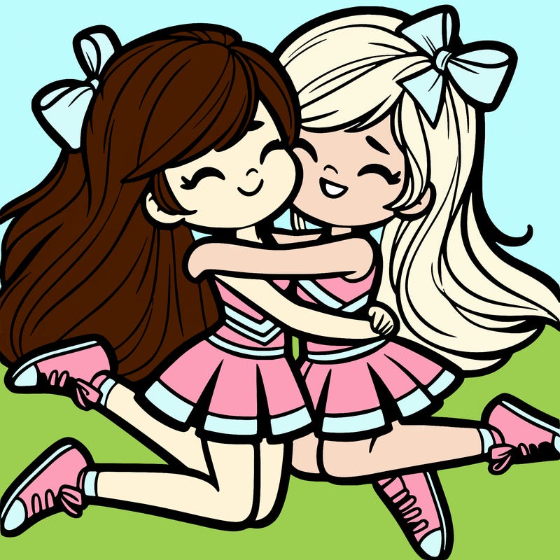 two cheerleaders hugging