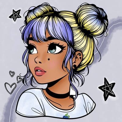 realistic girl with spacebuns